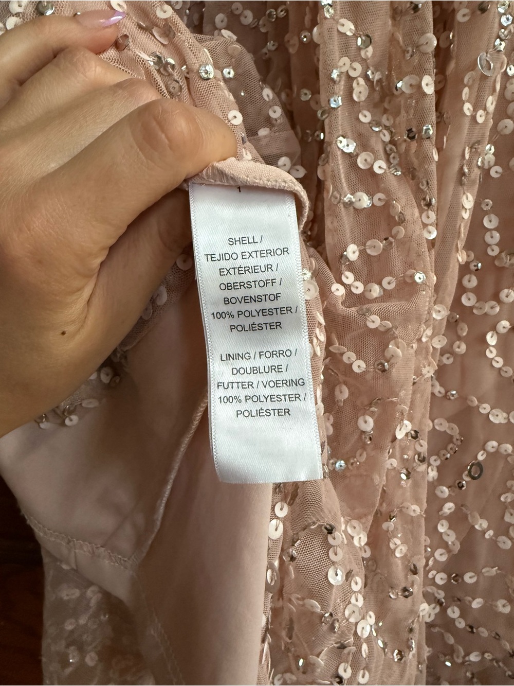 ADRIANNA PAPELL Scoop Back Sequin Maxi Gown Short Sleeve Full Length Blush Nude - Picture 9 of 9